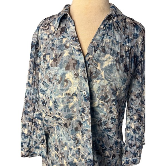 JM collection women’s blouse XL Blue button up 3/4 sleeve V neck - Picture 9 of 13